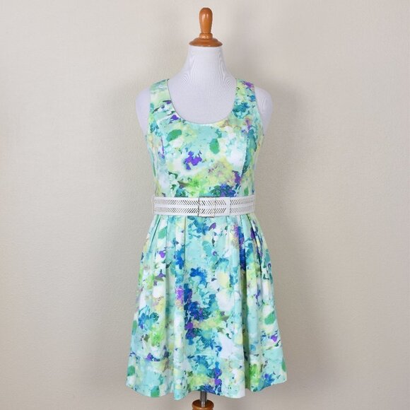 Calvin Klein Floral Fit and Flare Belted Dress 10 - Picture 1 of 8